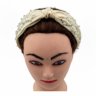 Stylish Heathered Grey Turban Knot Pearls Headband Stylish Heathered Grey Turban Knot Pearls Headband