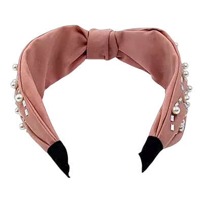 Elegant Rose Pearl & Rhinestone Turban Knot Headband