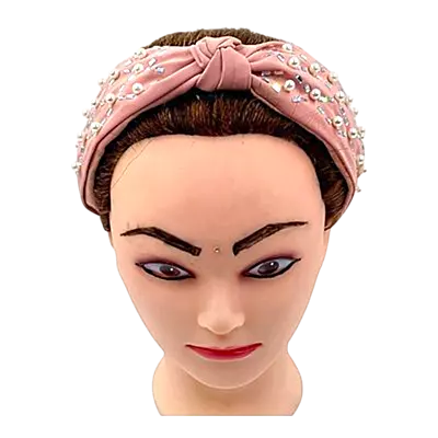 Elegant Rose Pearl & Rhinestone Turban Knot Headband