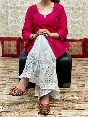 Chikan Kurti Lucknowi Palazzo Set-Magenta Chikan Kurti Lucknowi Palazzo Set-Magenta