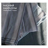 Cotton Handloom bath towel - White with teal side strip Cotton Handloom bath towel - White with teal side strip