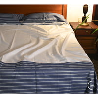 Cotton Bedsheet - White Dark Blue Stripes Cotton Bedsheet - White Dark Blue Stripes