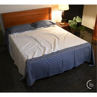 Cotton Bedsheet - White Dark Blue Stripes Cotton Bedsheet - White Dark Blue Stripes