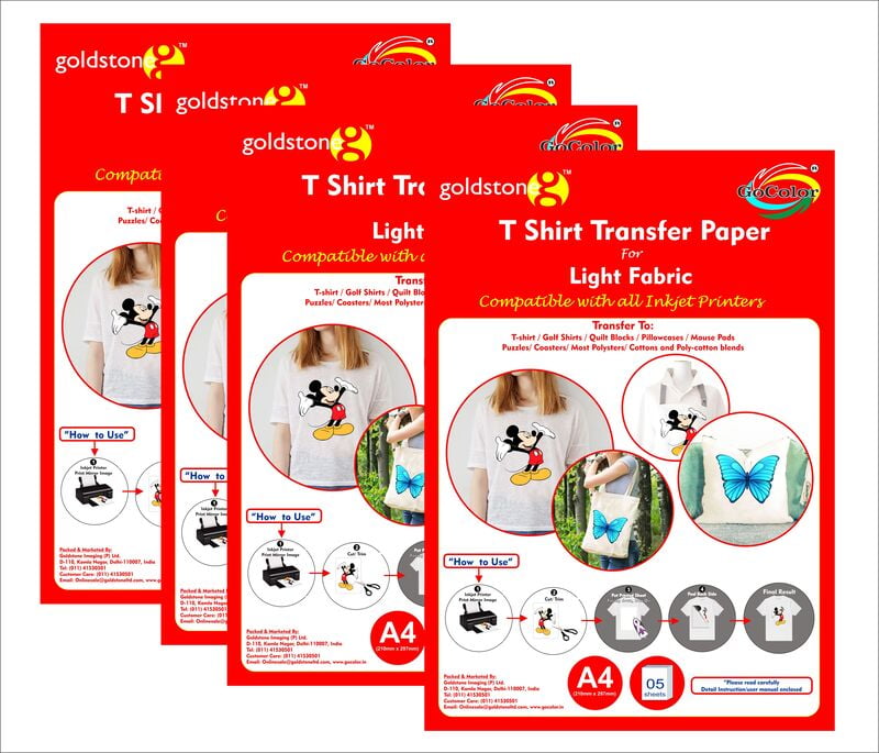 T Shirt Transfer Inkjet Photo Paper for Light Fabrics A4/20 Sheets 4 PACKETS OF 5 SHEETS T Shirt Transfer Inkjet Photo Paper for Light Fabrics A4/20 Sheets 4 PACKETS OF 5 SHEETS