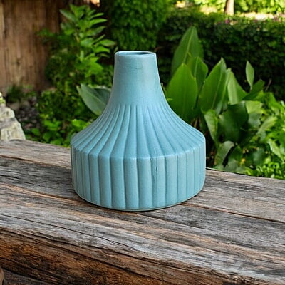Teal Ceramic Vase with Ribbed Design