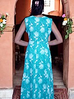 TURQUOISE FLORAL PRINT COTTON SALWAR SUIT SET - SLEEVELESS KURTA WITH MATCHING TROUSERS