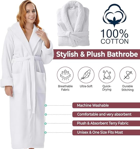 Sofrito Luxury 100% Cotton Terry Soft & Plush Bath Robe - White Sofrito Luxury 100% Cotton Terry Soft & Plush Bath Robe - White