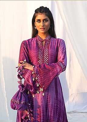 Tie And Dye Dhoti Kurta Set-Purple-2