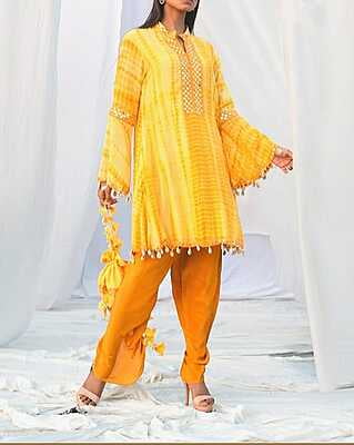 Tie And Dye Dhoti Kurta Set-Yellow-1