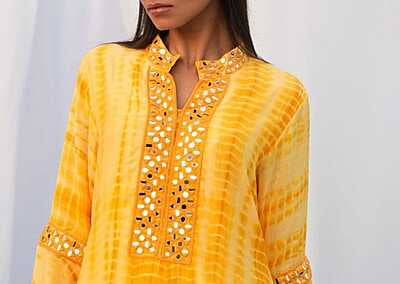 Tie And Dye Dhoti Kurta Set-Yellow-2