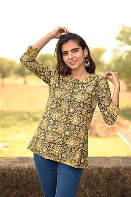 Block Printed Top-Green-1 Block Printed Top-Green-1