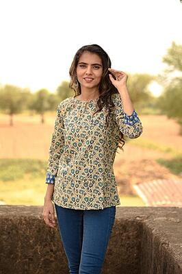 Block Printed Top-Green-6 Block Printed Top-Green-6