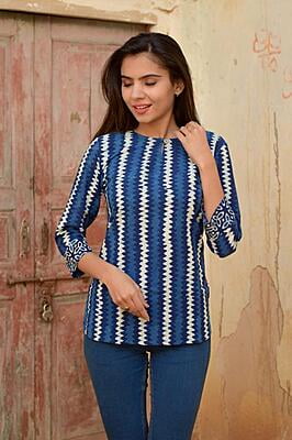 Block Printed Top-Indigo-1 Block Printed Top-Indigo-1