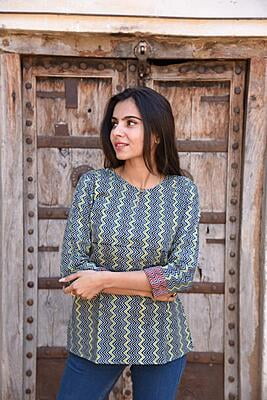 Block Printed Top-Indigo-3 Block Printed Top-Indigo-3