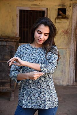 Block Printed Top-Indigo-5 Block Printed Top-Indigo-5