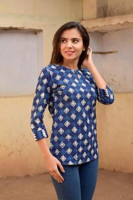 Block Printed Top-Indigo-7 Block Printed Top-Indigo-7