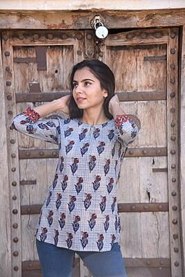 Block Printed Top-Indigo-8 Block Printed Top-Indigo-8