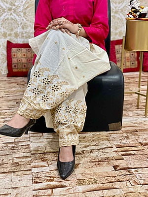 Cotton Zari Salwar-OffWhite-4