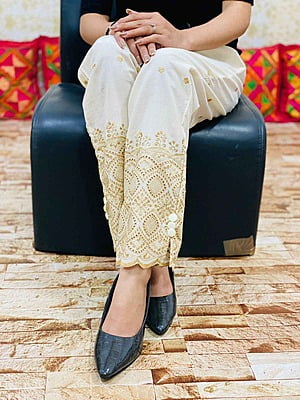 Cotton Zari Pant-OffWhite-4