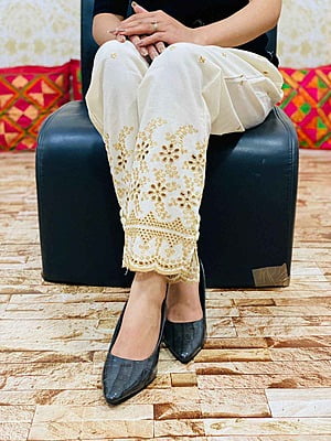 Cotton Zari Pant-OffWhite-5