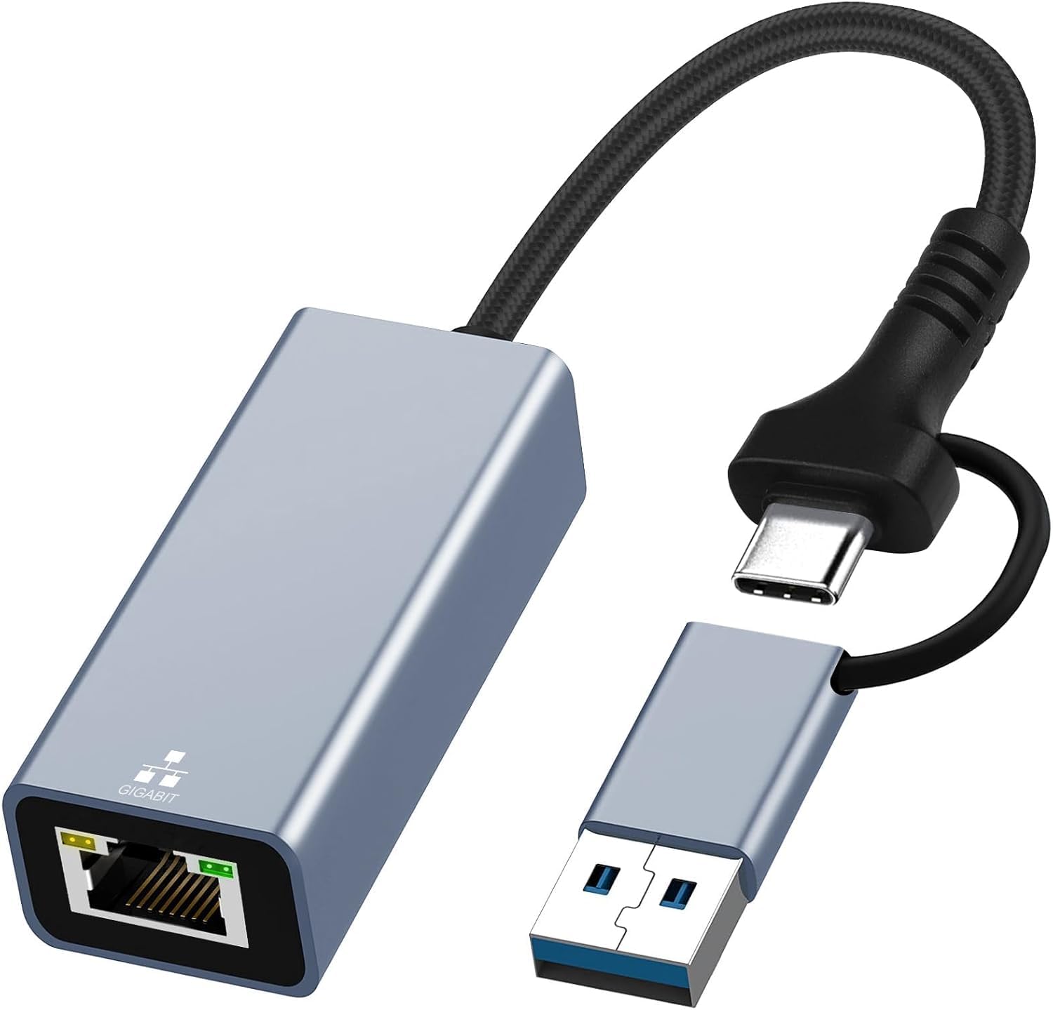 Ethernet Adapter USB 3.0 + Type-C to RJ45 I 100/1000 MBPS Network LAN Speed I for Laptop, Desktop, Gaming Console,Chromebook and MacBook I Fully Metal Body