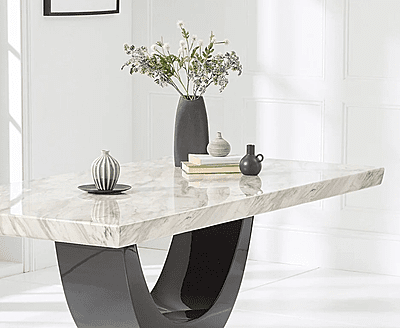 Vikinterio Modern U Shape Six Seater Marble Dining Table Set Vikinterio Modern U Shape Six Seater Marble Dining Table Set