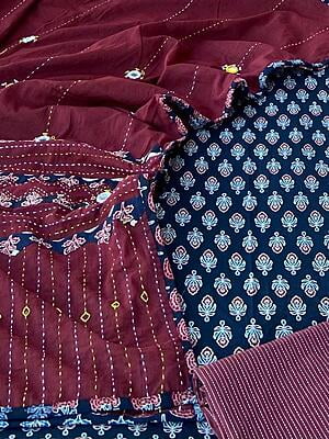 Ajrakh Unstitched Suit With Mirror Work Dupatta-11