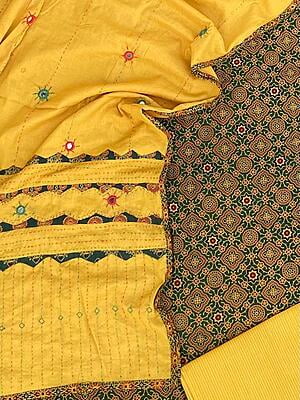 Ajrakh Unstitched Suit With Mirror Work Dupatta-12