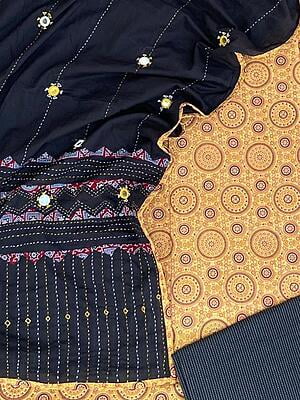 Ajrakh Unstitched Suit With Mirror Work Dupatta-13