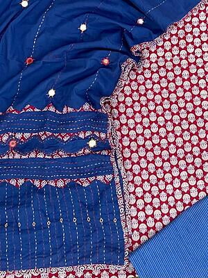 Ajrakh Unstitched Suit With Mirror Work Dupatta-15