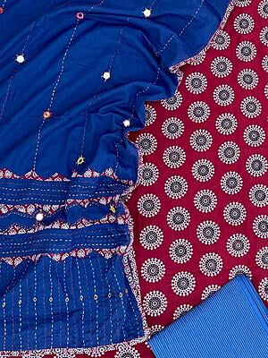 Ajrakh Unstitched Suit With Mirror Work Dupatta-16