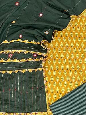 Ajrakh Unstitched Suit With Mirror Work Dupatta-17
