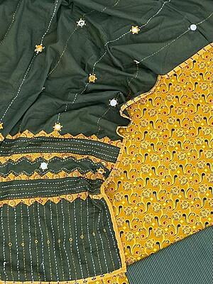 Ajrakh Unstitched Suit With Mirror Work Dupatta-19