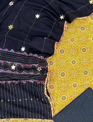 Ajrakh Unstitched Suit With Mirror Work Dupatta-21