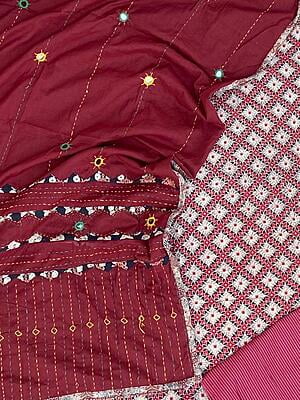 Ajrakh Unstitched Suit With Mirror Work Dupatta-22