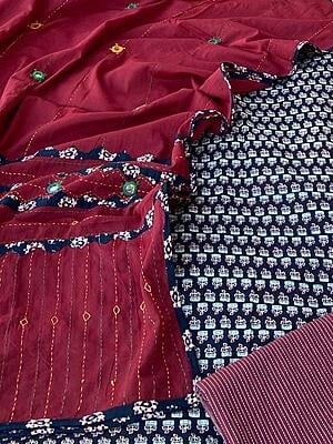 Ajrakh Unstitched Suit With Mirror Work Dupatta-3
