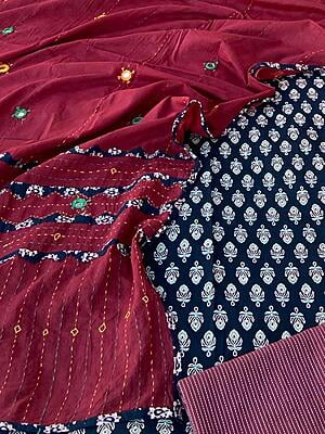 Ajrakh Unstitched Suit With Mirror Work Dupatta-5