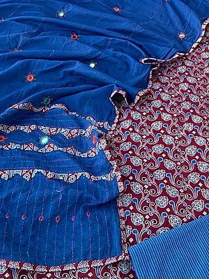 Ajrakh Unstitched Suit With Mirror Work Dupatta-6