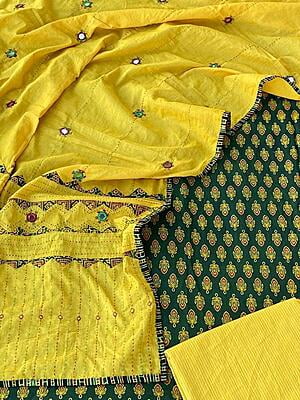 Ajrakh Unstitched Suit With Mirror Work Dupatta-7