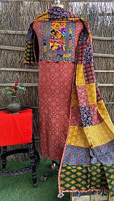 Ajrakh Unstitched Suit With Patch Work Dupatta-2 Ajrakh Unstitched Suit With Patch Work Dupatta-2