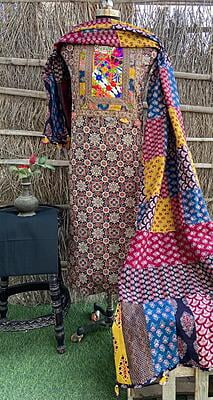 Ajrakh Unstitched Suit With Patch Work Dupatta-4 Ajrakh Unstitched Suit With Patch Work Dupatta-4