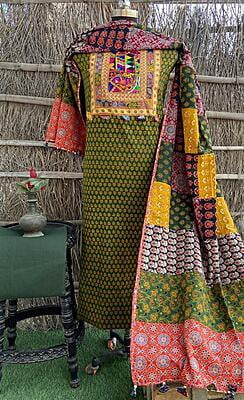 Ajrakh Unstitched Suit With Patch Work Dupatta-7 Ajrakh Unstitched Suit With Patch Work Dupatta-7