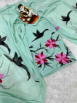 Hand Painted Georgette Suit-SeaGreen-2 Hand Painted Georgette Suit-SeaGreen-2