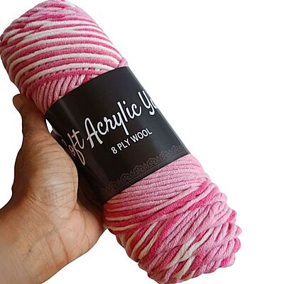 Soft Acrylic Yarn 8 ply Dusky Pink- White Multi