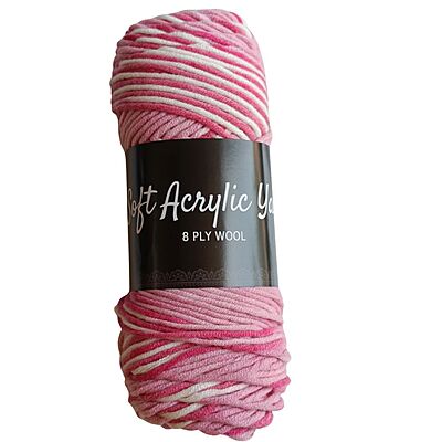 Soft Acrylic Yarn 8 ply Dusky Pink- White Multi