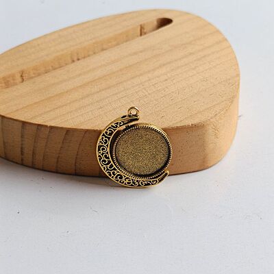 Rotating Double Side Round Pendant Antique Gold Small Rotating Double Side Round Pendant Antique Gold Small