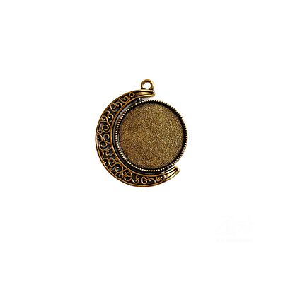 Rotating Double Side Round Pendant Antique Gold Medium