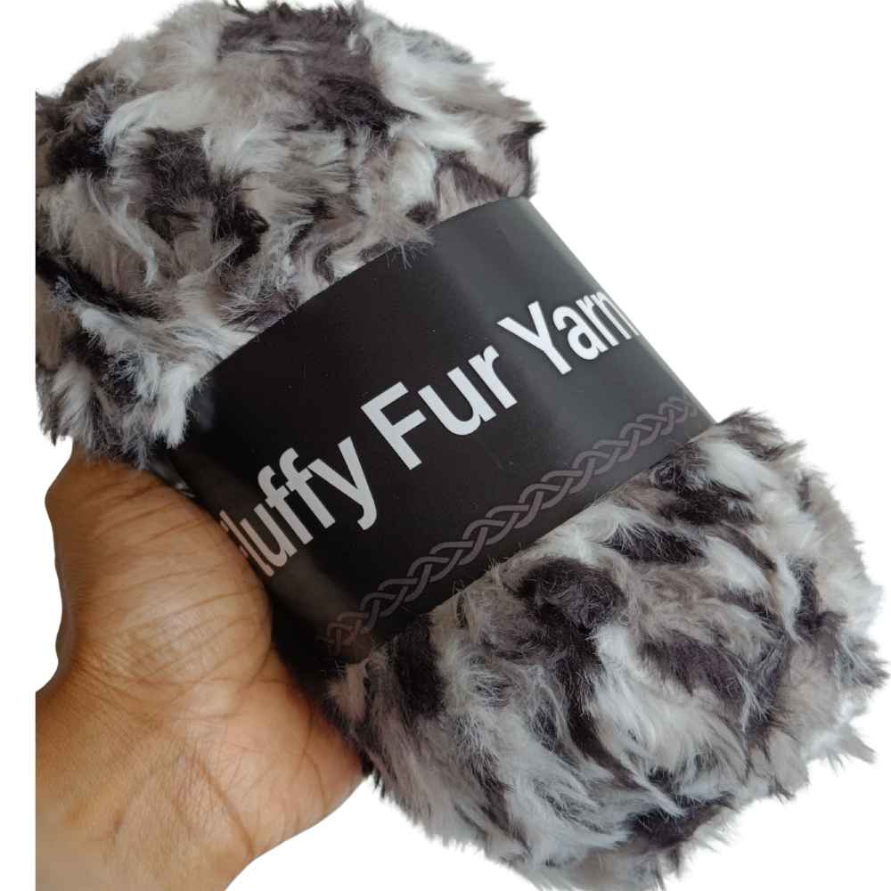 Fluffy Fur Yarn 57 Multi Black-White