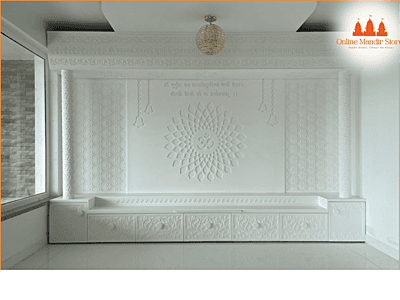 Divine Serenity Full Corian Mandir with Intricate Carvings