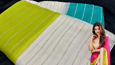 Pushpa 2 Moss Silver Line Saree - Turquoise